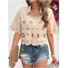 imageSweatyRocks Womens Short Sleeve Button Down Eyelet Crochet Shirt Asymmetrical Hem Crop Top BlouseApricot