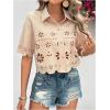 imageSweatyRocks Womens Short Sleeve Button Down Eyelet Crochet Shirt Asymmetrical Hem Crop Top BlouseApricot