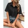 imageSweatyRocks Womens Short Sleeve Button Down Eyelet Crochet Shirt Asymmetrical Hem Crop Top BlouseBlack