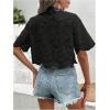 imageSweatyRocks Womens Short Sleeve Button Down Eyelet Crochet Shirt Asymmetrical Hem Crop Top BlouseBlack