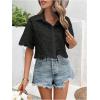 imageSweatyRocks Womens Short Sleeve Button Down Eyelet Crochet Shirt Asymmetrical Hem Crop Top BlouseBlack