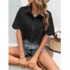 imageSweatyRocks Womens Short Sleeve Button Down Eyelet Crochet Shirt Asymmetrical Hem Crop Top BlouseBlack