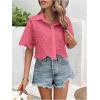 imageSweatyRocks Womens Short Sleeve Button Down Eyelet Crochet Shirt Asymmetrical Hem Crop Top BlouseHot Pink
