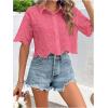 imageSweatyRocks Womens Short Sleeve Button Down Eyelet Crochet Shirt Asymmetrical Hem Crop Top BlouseHot Pink