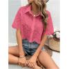 imageSweatyRocks Womens Short Sleeve Button Down Eyelet Crochet Shirt Asymmetrical Hem Crop Top BlouseHot Pink