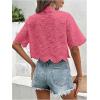 imageSweatyRocks Womens Short Sleeve Button Down Eyelet Crochet Shirt Asymmetrical Hem Crop Top BlouseHot Pink