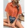 imageSweatyRocks Womens Short Sleeve Button Down Eyelet Crochet Shirt Asymmetrical Hem Crop Top BlouseOrange