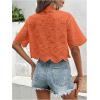imageSweatyRocks Womens Short Sleeve Button Down Eyelet Crochet Shirt Asymmetrical Hem Crop Top BlouseOrange