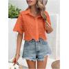 imageSweatyRocks Womens Short Sleeve Button Down Eyelet Crochet Shirt Asymmetrical Hem Crop Top BlouseOrange