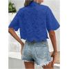 imageSweatyRocks Womens Short Sleeve Button Down Eyelet Crochet Shirt Asymmetrical Hem Crop Top BlouseRoyal Blue