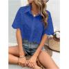 imageSweatyRocks Womens Short Sleeve Button Down Eyelet Crochet Shirt Asymmetrical Hem Crop Top BlouseRoyal Blue