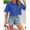 imageSweatyRocks Womens Short Sleeve Button Down Eyelet Crochet Shirt Asymmetrical Hem Crop Top BlouseRoyal Blue