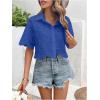 imageSweatyRocks Womens Short Sleeve Button Down Eyelet Crochet Shirt Asymmetrical Hem Crop Top BlouseRoyal Blue