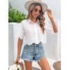 imageSweatyRocks Womens Short Sleeve Button Down Eyelet Crochet Shirt Asymmetrical Hem Crop Top BlouseWhite