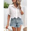 imageSweatyRocks Womens Short Sleeve Button Down Eyelet Crochet Shirt Asymmetrical Hem Crop Top BlouseWhite