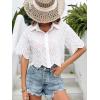 imageSweatyRocks Womens Short Sleeve Button Down Eyelet Crochet Shirt Asymmetrical Hem Crop Top BlouseWhite