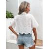 imageSweatyRocks Womens Short Sleeve Button Down Eyelet Crochet Shirt Asymmetrical Hem Crop Top BlouseWhite