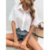 imageSweatyRocks Womens Short Sleeve Button Down Eyelet Crochet Shirt Asymmetrical Hem Crop Top BlouseWhite
