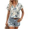 imageSweatyRocks Womens Short Sleeve Striped Printed Blouse Color Block Work Blouse Tee TopBeige Blue