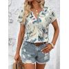 imageSweatyRocks Womens Short Sleeve Striped Printed Blouse Color Block Work Blouse Tee TopBeige Blue