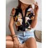 imageSweatyRocks Womens Short Sleeve Striped Printed Blouse Color Block Work Blouse Tee TopBlack Floral