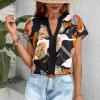 imageSweatyRocks Womens Short Sleeve Striped Printed Blouse Color Block Work Blouse Tee TopBlack Floral