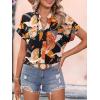 imageSweatyRocks Womens Short Sleeve Striped Printed Blouse Color Block Work Blouse Tee TopBlack Orange