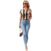 imageSweatyRocks Womens Short Sleeve Striped Printed Blouse Color Block Work Blouse Tee TopBlack and Pink