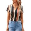 imageSweatyRocks Womens Short Sleeve Striped Printed Blouse Color Block Work Blouse Tee TopBlack and Pink