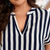 imageSweatyRocks Womens Short Sleeve Striped Printed Blouse Color Block Work Blouse Tee TopBlue and White