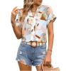 imageSweatyRocks Womens Short Sleeve Striped Printed Blouse Color Block Work Blouse Tee TopLight Blue