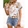 imageSweatyRocks Womens Short Sleeve Striped Printed Blouse Color Block Work Blouse Tee TopLight Blue