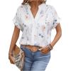 imageSweatyRocks Womens Short Sleeve Striped Printed Blouse Color Block Work Blouse Tee TopWhite Floral