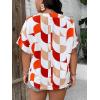 imageSweatyRocks Womens Short Sleeve Striped Printed Blouse Color Block Work Blouse Tee TopWhite and Red