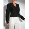 imageSweatyRocks Womens Wrap Front Blouse Notch V Neck Puff Long Sleeve Shirt TopBlack