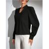 imageSweatyRocks Womens Wrap Front Blouse Notch V Neck Puff Long Sleeve Shirt TopBlack