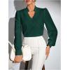 imageSweatyRocks Womens Wrap Front Blouse Notch V Neck Puff Long Sleeve Shirt TopDark Green