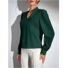 imageSweatyRocks Womens Wrap Front Blouse Notch V Neck Puff Long Sleeve Shirt TopDark Green