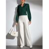 imageSweatyRocks Womens Wrap Front Blouse Notch V Neck Puff Long Sleeve Shirt TopDark Green