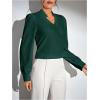 imageSweatyRocks Womens Wrap Front Blouse Notch V Neck Puff Long Sleeve Shirt TopDark Green