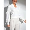 imageSweatyRocks Womens Wrap Front Blouse Notch V Neck Puff Long Sleeve Shirt TopWhite