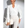 imageSweatyRocks Womens Wrap Front Blouse Notch V Neck Puff Long Sleeve Shirt TopWhite
