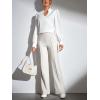imageSweatyRocks Womens Wrap Front Blouse Notch V Neck Puff Long Sleeve Shirt TopWhite