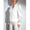 imageSweatyRocks Womens Wrap Front Blouse Notch V Neck Puff Long Sleeve Shirt TopWhite