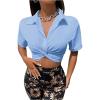 imageSweatyRocks Womens Casual Short Sleeve Collar Twist Front Button Down Blouse Crop TopLight Blue