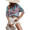imageSweatyRocks Womens Chiffon Sexy Leopard V Neck Long Sleeve Blouse Shirt TopsBlue Pink