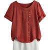 imageSweatyRocks Womens Roll Up Short Sleeve Round Neck Blouse Button Front Boho Summer Shirt TopsRust Orange
