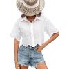 imageSweatyRocks Womens Short Sleeve Button Down Eyelet Crochet Shirt Asymmetrical Hem Crop Top BlouseWhite