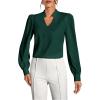 imageSweatyRocks Womens Wrap Front Blouse Notch V Neck Puff Long Sleeve Shirt TopDark Green