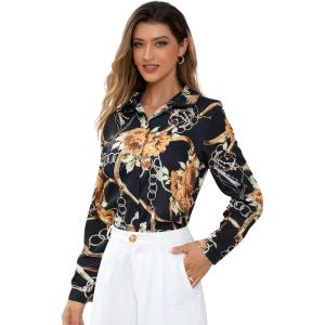 imageSweatyRocks Womens Chiffon Sexy Leopard V Neck Long Sleeve Blouse Shirt TopsBlack